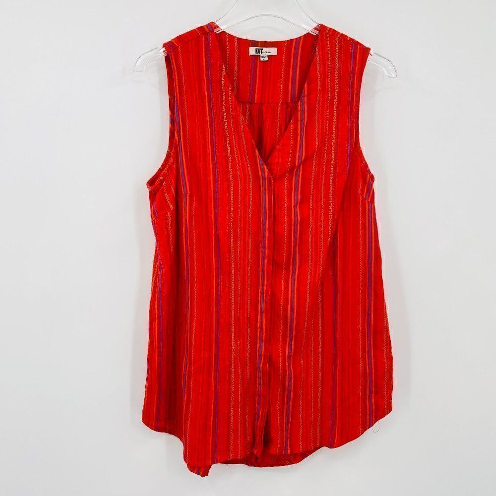 Kut from the Kloth Size Medium Red Striped Sleeveless Button Down Top V Neck